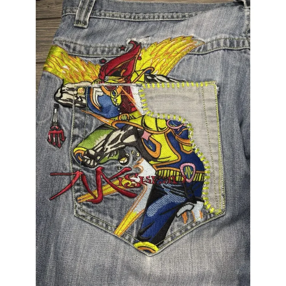 Miskeen Jeans Mens 44 Originals Streetwear Straight Embroidered Patchwork Y2K